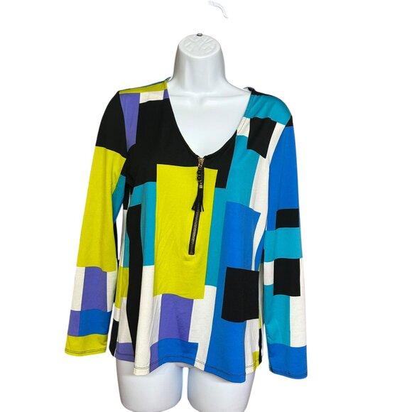 Melissa Paige Multicolor Block 1/2 Zip Long Sleeve Stretchy Top Size S - Picture 1 of 5